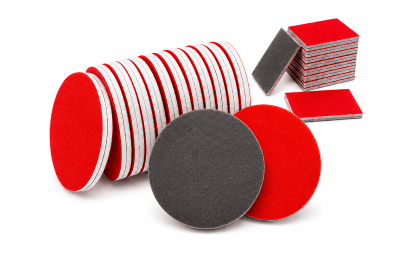 Red and gray foam sanding pads for curved surfaces and fine polishing